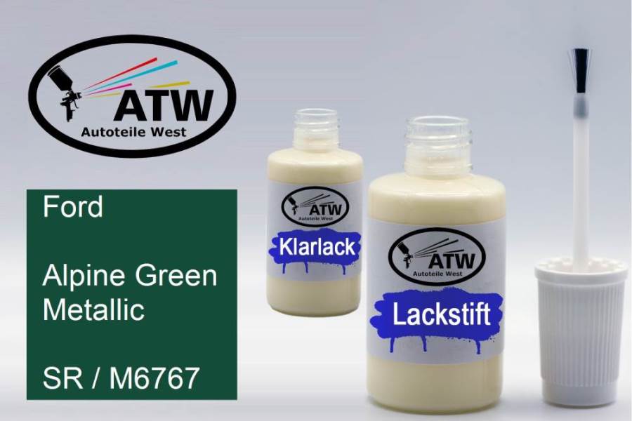 Ford, Alpine Green Metallic, SR / M6767: 20ml Lackstift + 20ml Klarlack - Set, von ATW Autoteile West.